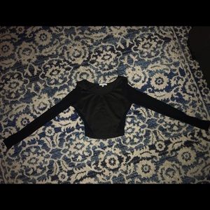 Black mesh long sleeve crop top